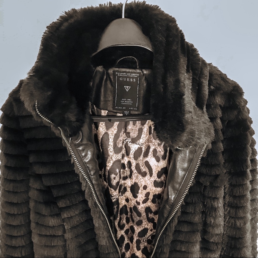 GUESS Faux Fur and Leopard Fall Jacket size Small
